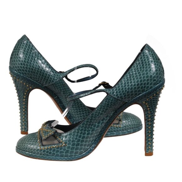 Marc Jacobs Womens Strappy Buckle Pumps US 9 EU 39 Green Python Leather Studded - Picture 9 of 11